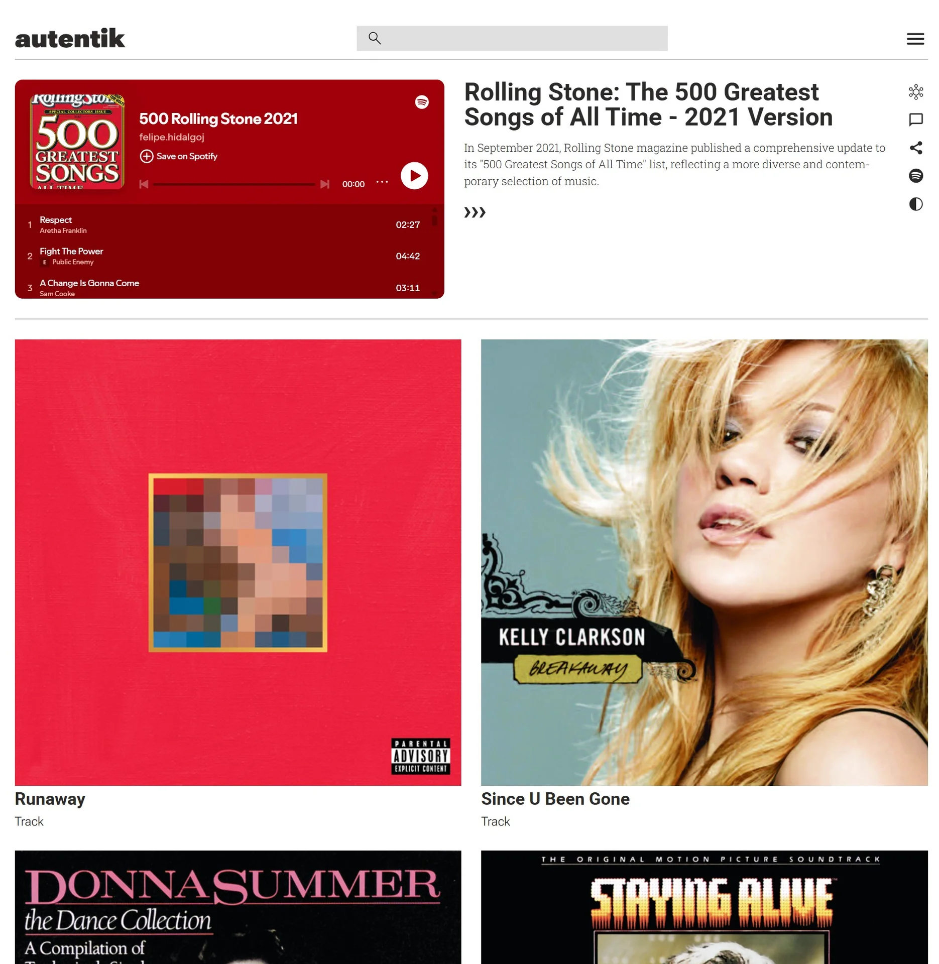 Liste der 500 besten Songs des Rolling Stone mit Spotify-Player und Albumcovern