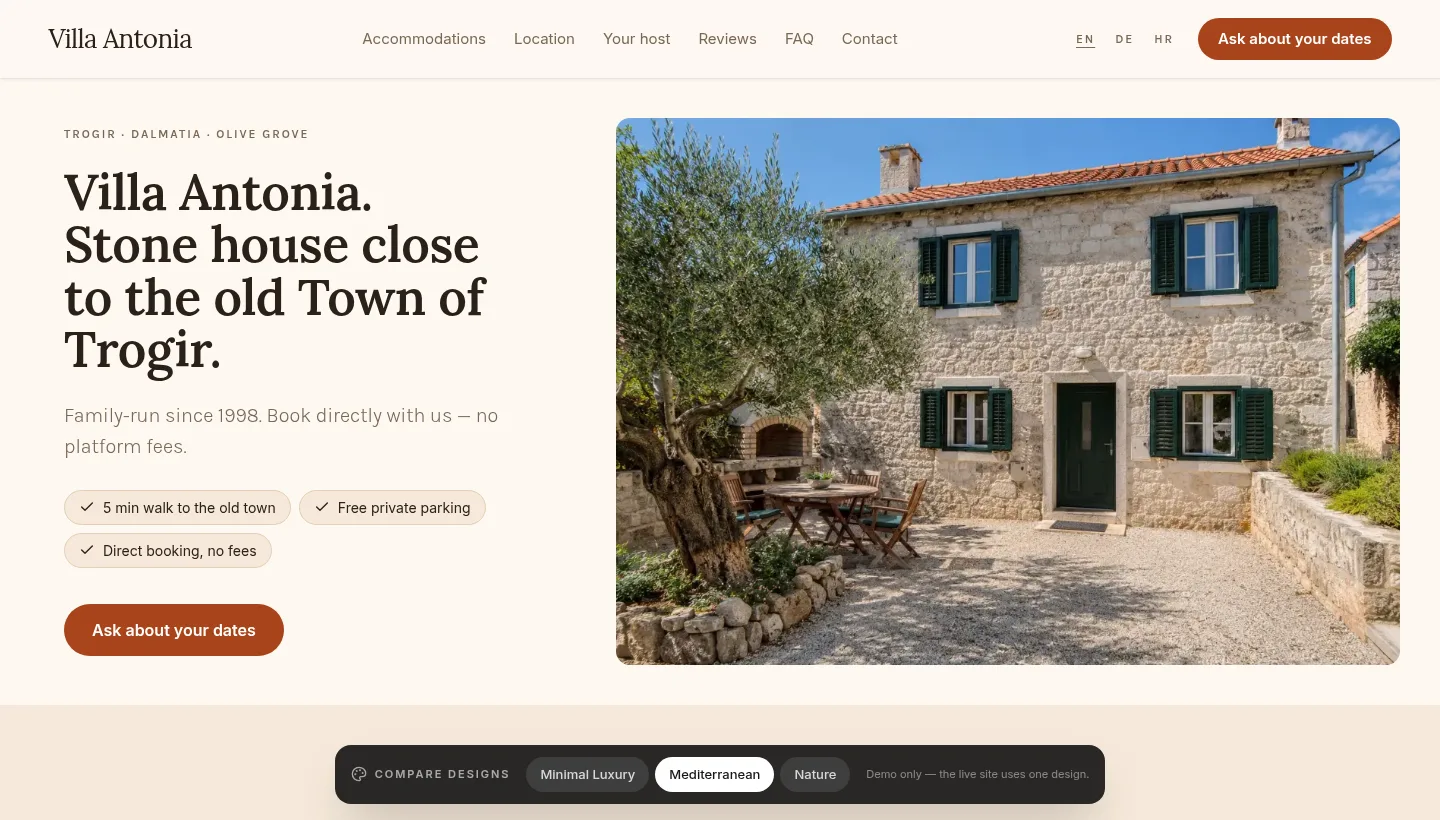 Homepage of the demo property Villa Antonia in Trogir