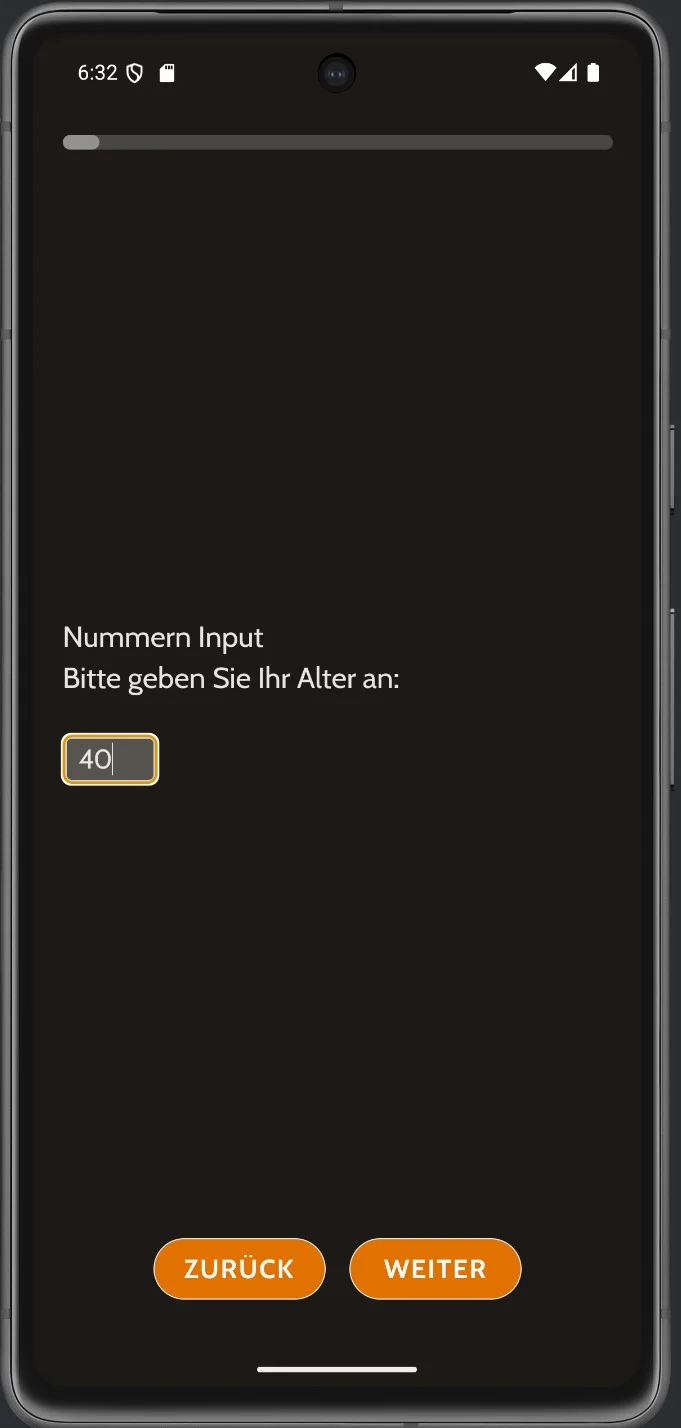 Frage mit Zahlenfeld für das Alter