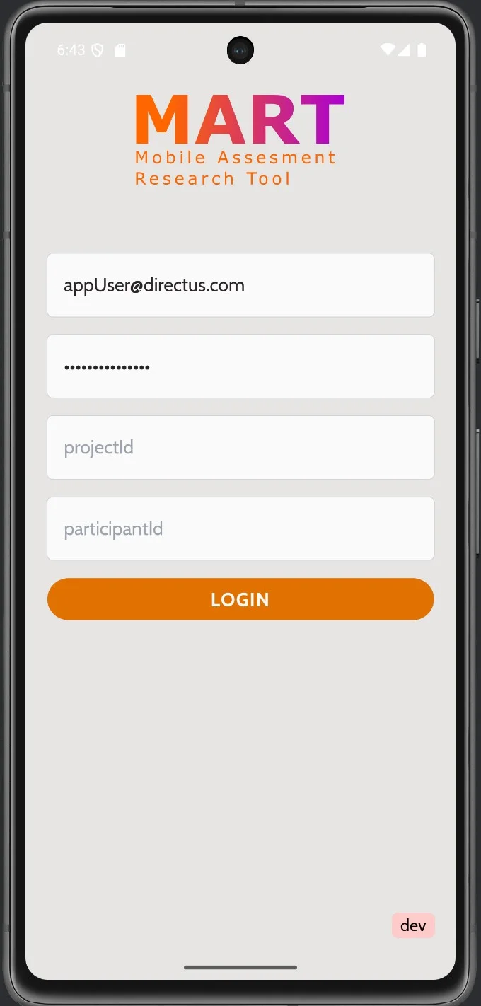 Anmeldeseite der MART-App im Light Mode