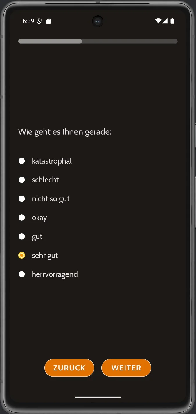 Einfachauswahl zur Frage, wie es einem gerade geht
